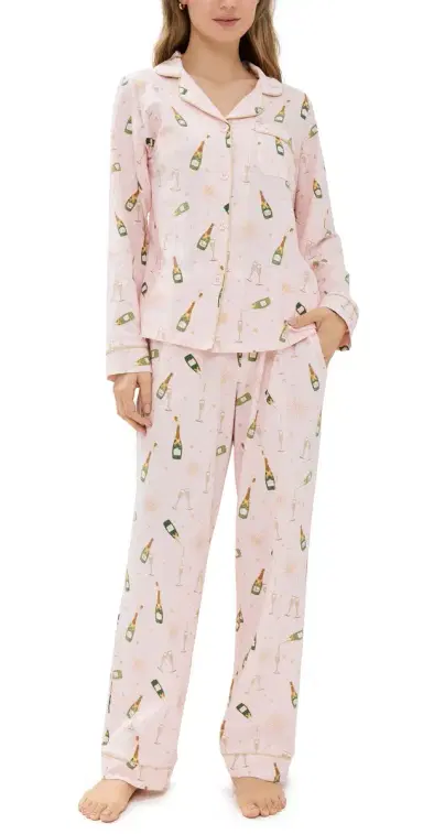 BedHead PJs Cotton Knit Long Sleeve Long Pajama Set Pop Fizz Clink M | Thumbnail 1