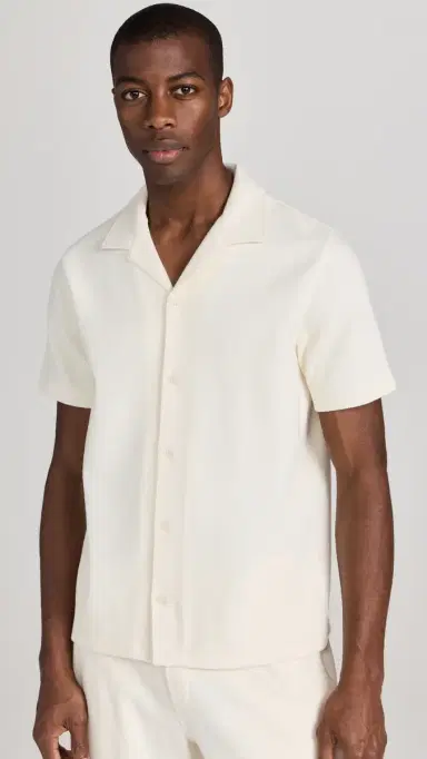 Vince Boucle Button Down Shirt Bone | Thumbnail 2