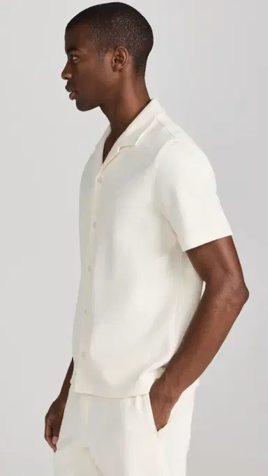 Vince Boucle Button Down Shirt Bone | Thumbnail 4