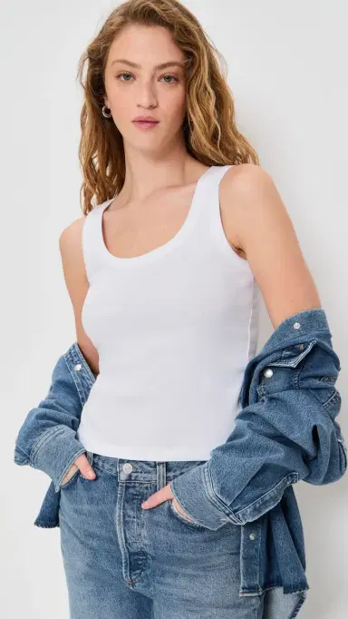 Madewell (Re)Generative Cotton Ribbed Scoop Neck Tank White L | Thumbnail 2