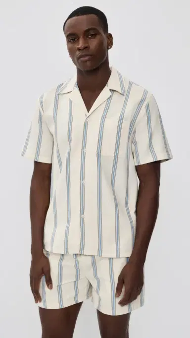Les Deux Lawson Stripe Short Sleeve Shirt Eggnog White | Thumbnail 2 Les Deux Lawson Stripe Short Sleeve Shirt Eggnog White | Thumbnail 2