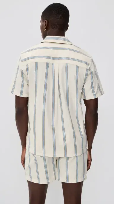 Les Deux Lawson Stripe Short Sleeve Shirt Eggnog White | Thumbnail 3 Les Deux Lawson Stripe Short Sleeve Shirt Eggnog White | Thumbnail 3