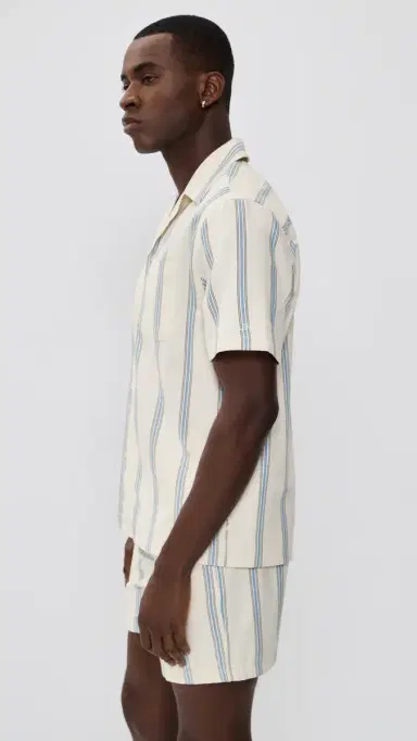 Les Deux Lawson Stripe Short Sleeve Shirt Eggnog White | Thumbnail 4 Les Deux Lawson Stripe Short Sleeve Shirt Eggnog White | Thumbnail 4