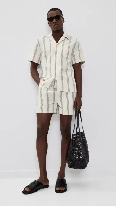 Les Deux Lawson Stripe Short Sleeve Shirt Eggnog White | Thumbnail 5 Les Deux Lawson Stripe Short Sleeve Shirt Eggnog White | Thumbnail 5