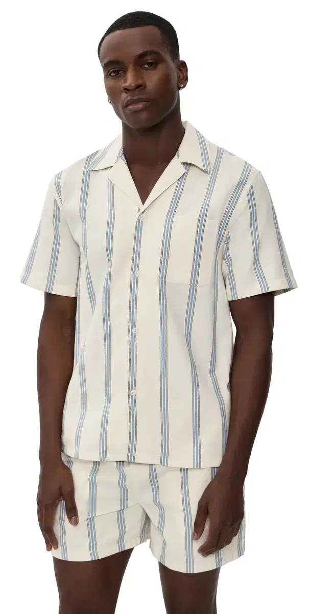 Les Deux Lawson tripe hort leeve hirt Eggnog White