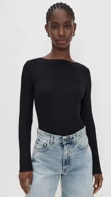 Vince Rib Slash Neck Shirt Black L | Thumbnail 2 Vince Rib Slash Neck Shirt Black L | Thumbnail 2
