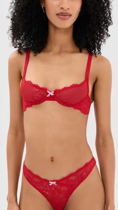Fleur du Mal Bianca Lace Balconette Bra Rouge | Thumbnail 2 Fleur du Mal Bianca Lace Balconette Bra Rouge | Thumbnail 2