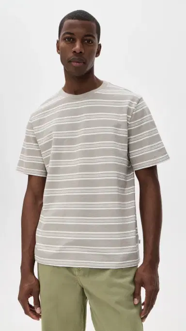 Wax London Textured Stripe Dean Tee Taupe/Ecru S | Thumbnail 2