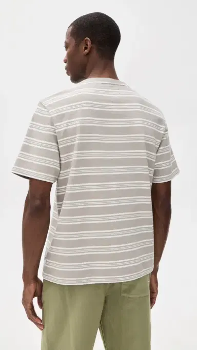 Wax London Textured Stripe Dean Tee Taupe/Ecru S | Thumbnail 3