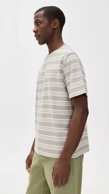 Wax London Textured Stripe Dean Tee Taupe/Ecru S | Thumbnail 4