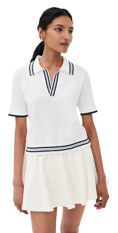 The Upside Archie Collared Knit Polo White | Thumbnail 1 The Upside Archie Collared Knit Polo White | Thumbnail 1