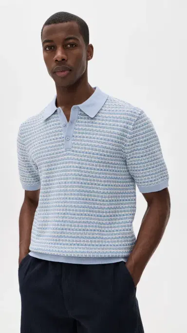 Wax London Mini Geo Naples Knit Polo Light Blue | Thumbnail 2 Wax London Mini Geo Naples Knit Polo Light Blue | Thumbnail 2