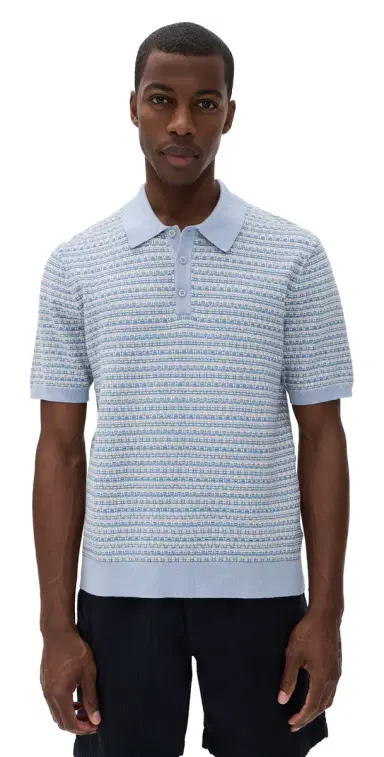 Wax London Mini Geo Naples Knit Polo Light Blue | Thumbnail 1 Wax London Mini Geo Naples Knit Polo Light Blue | Thumbnail 1