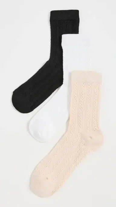 Stems Delicate Knit Socks 3 Pack Black/Ivory/Oat One Size | Thumbnail 2