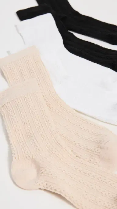 Stems Delicate Knit Socks 3 Pack Black/Ivory/Oat One Size | Thumbnail 3
