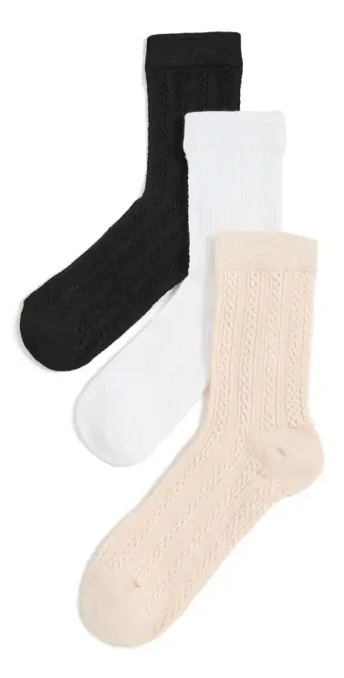 Stems Delicate Knit Socks 3 Pack Black/Ivory/Oat One Size | Thumbnail 1