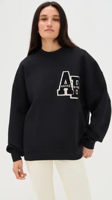 Anine Bing Miles Oversized Letterman Sweatshirt Black | Thumbnail 2