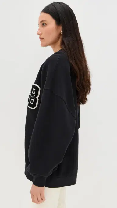 Anine Bing Miles Oversized Letterman Sweatshirt Black | Thumbnail 4