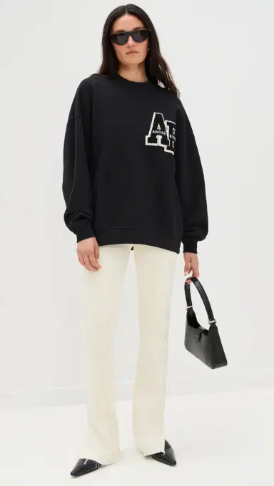 Anine Bing Miles Oversized Letterman Sweatshirt Black | Thumbnail 5
