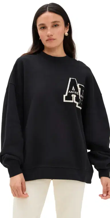 Anine Bing Miles Oversized Letterman Sweatshirt Black | Thumbnail 1