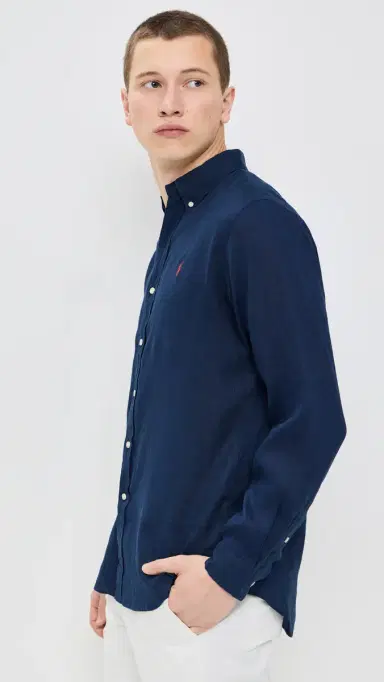 Polo Ralph Lauren Long Sleeve Linen Shirt Newport Navy | Thumbnail 4