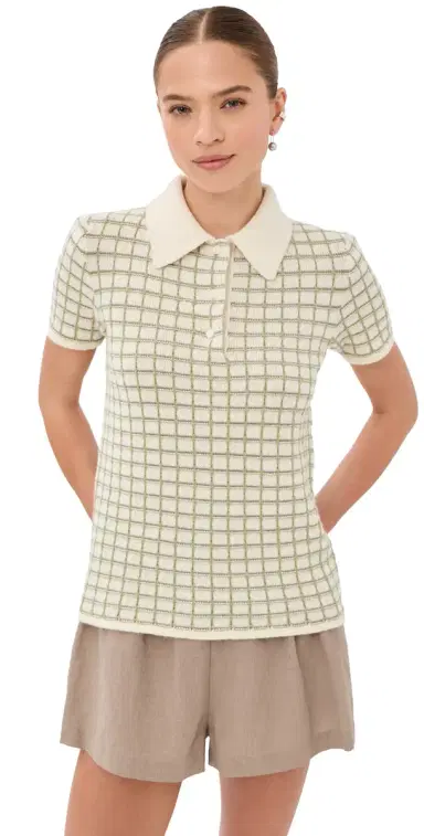 The Elder Statesman Ida Checkered Cashmere Polo oss Check | Thumbnail 1 The Elder Statesman Ida Checkered Cashmere Polo oss Check | Thumbnail 1