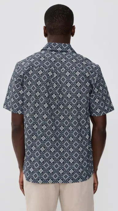 Les Deux Lukas Arabesque Short Sleeve Shirt Blue Fog L | Thumbnail 3
