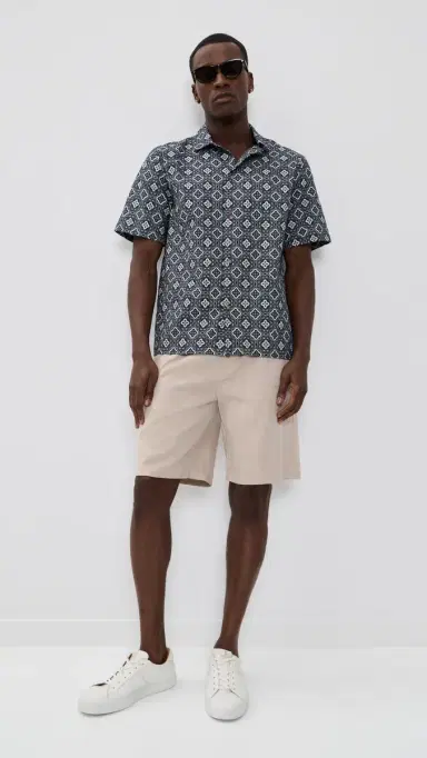 Les Deux Lukas Arabesque Short Sleeve Shirt Blue Fog L | Thumbnail 5