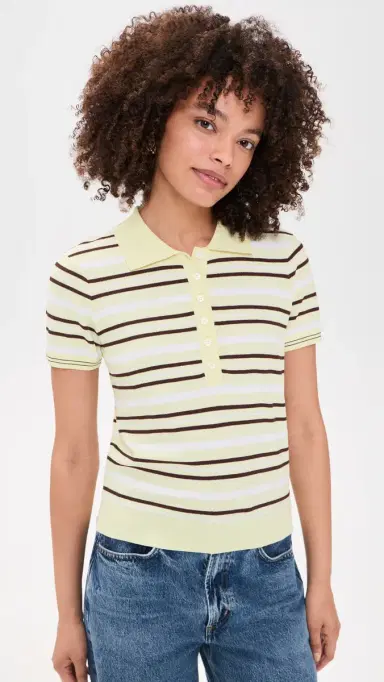 The Garment Madison Short Sleeve Polo Pastel Yellow/White/Espresso 6 | Thumbnail 2