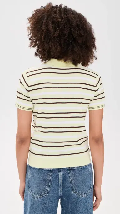 The Garment Madison Short Sleeve Polo Pastel Yellow/White/Espresso 6 | Thumbnail 3