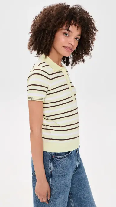 The Garment Madison Short Sleeve Polo Pastel Yellow/White/Espresso 6 | Thumbnail 4