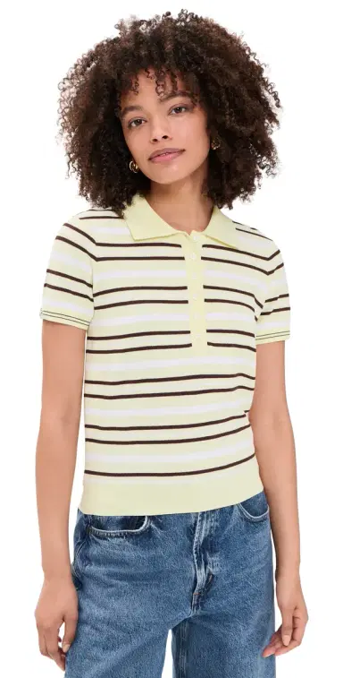 The Garment Madison Short Sleeve Polo Pastel Yellow/White/Espresso 6 | Thumbnail 1