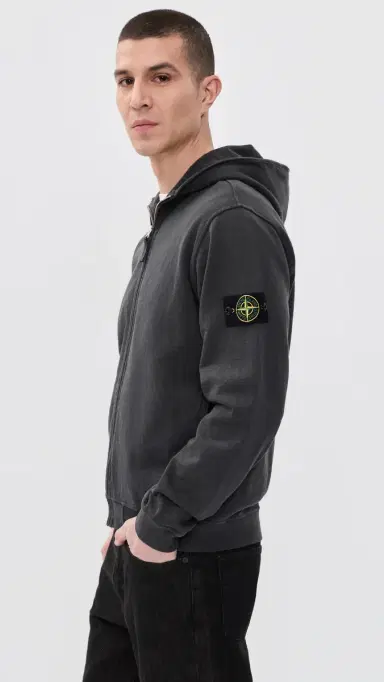 Stone Island Malfile Cotton Zip Hoodie Charcoal | Thumbnail 4 Stone Island Malfile Cotton Zip Hoodie Charcoal | Thumbnail 4