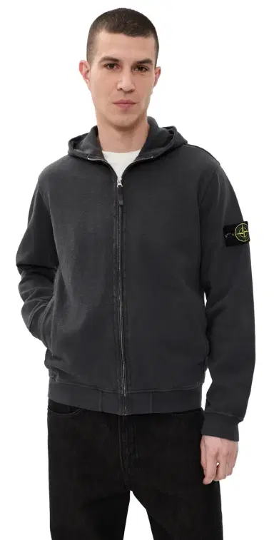 Stone Island Malfile Cotton Zip Hoodie Charcoal | Thumbnail 1 Stone Island Malfile Cotton Zip Hoodie Charcoal | Thumbnail 1
