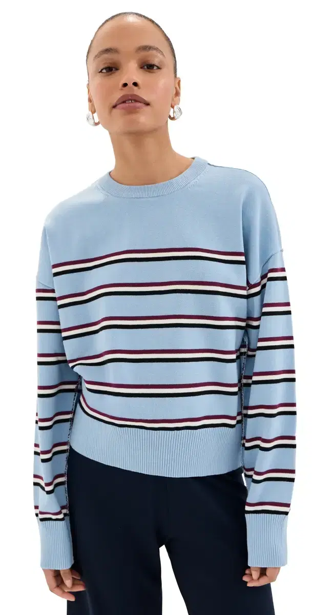 LE BOP triped Boxy Pullover Light Blue tripe