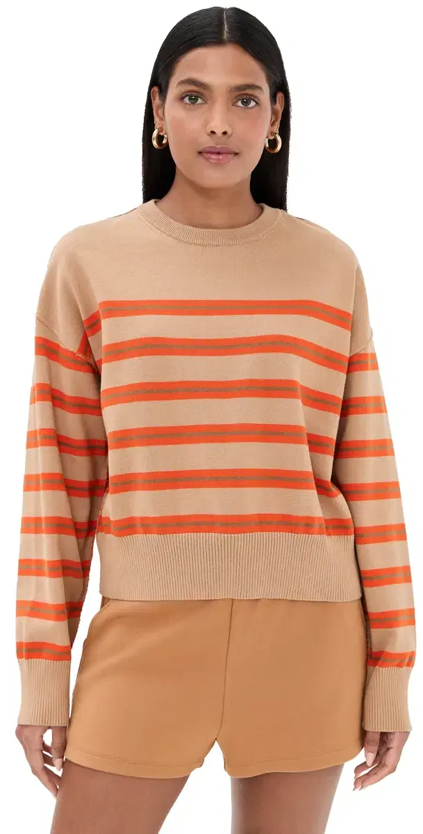 LE BOP Striped Boxy Pullover Camel Stripe