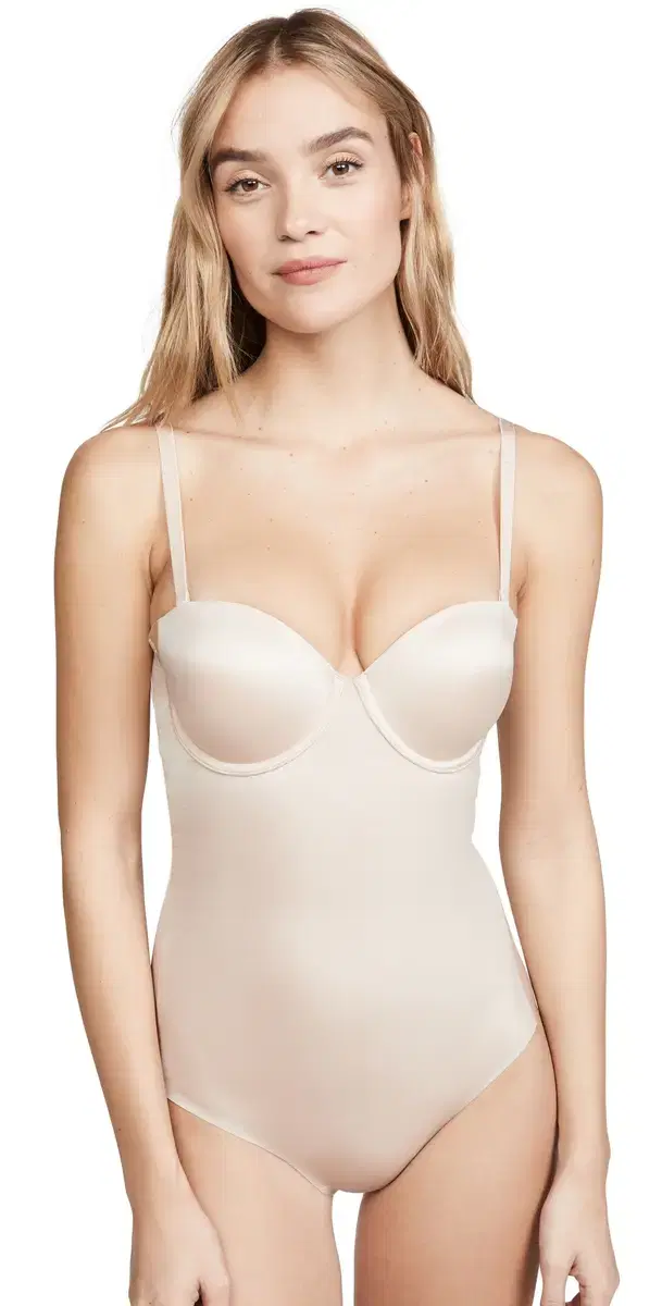 SPANX shape Suit Your Fancy Strapless Cupped Brief Bodysuit Champagne Beige
