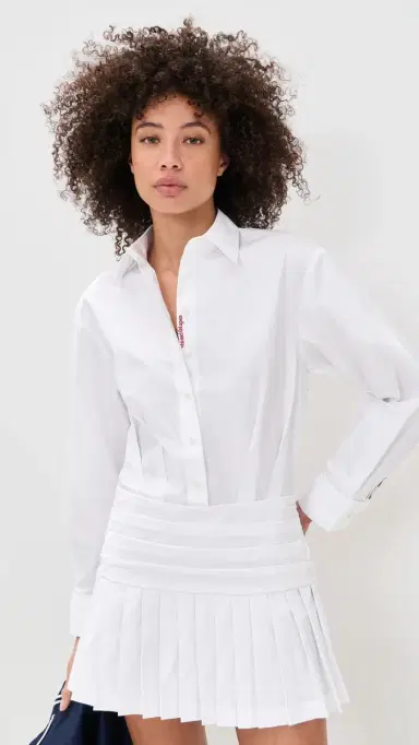 Rowing Blazers Pleated Button Down Shirt Dress White L | Thumbnail 2
