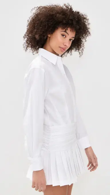 Rowing Blazers Pleated Button Down Shirt Dress White L | Thumbnail 4