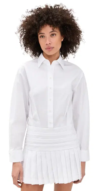 Rowing Blazers Pleated Button Down Shirt Dress White L | Thumbnail 1