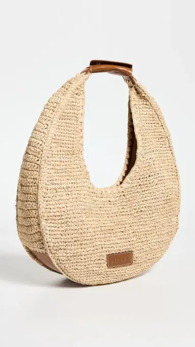 Staud Large Raffia Moon Tote Bag Natural/Tan | Thumbnail 3