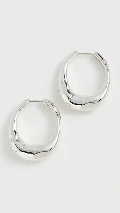 Madewell Hammered Puffy Huggie Hoop Earrings Warm Silver One Size | Thumbnail 2