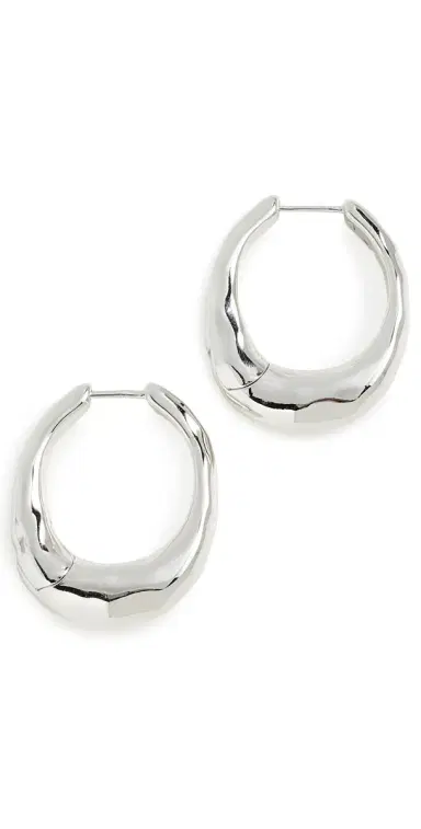 Madewell Hammered Puffy Huggie Hoop Earrings Warm Silver One Size | Thumbnail 1