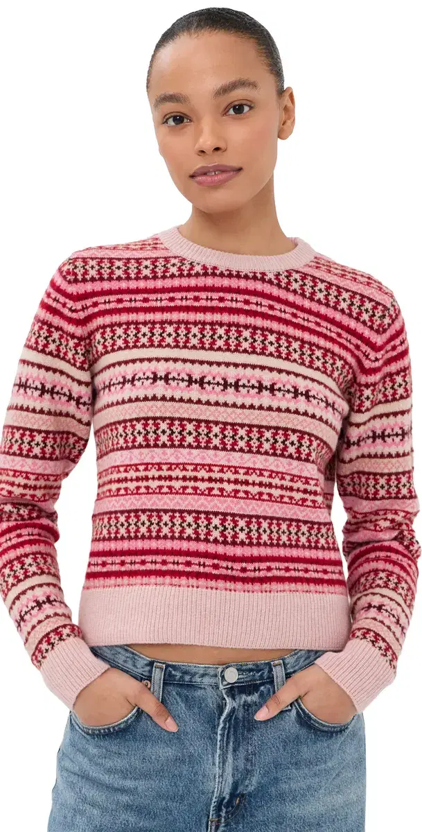& Fair Isle Shrunken Crew Neck Sweater Pale Pink Base