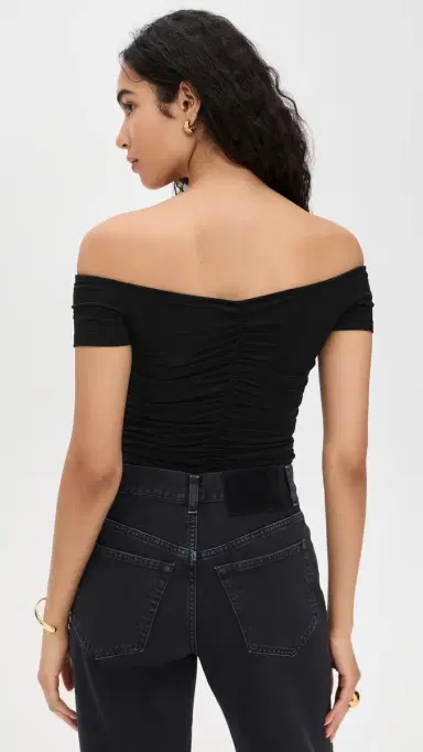 L'Agence Baliegh Off Shoulder Ruched Bodysuit Black | Thumbnail 3 L'Agence Baliegh Off Shoulder Ruched Bodysuit Black | Thumbnail 3