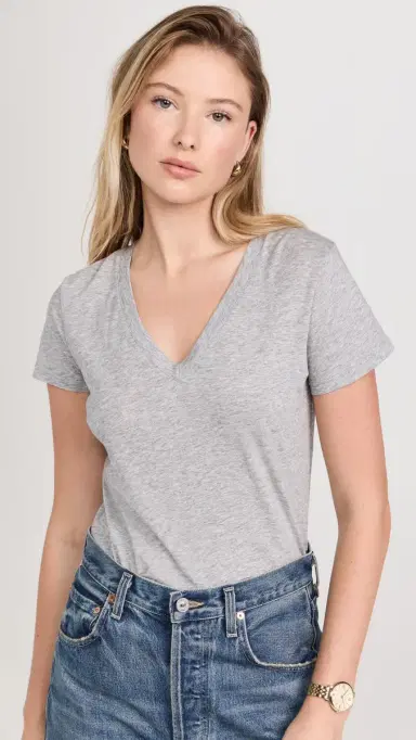 Vince Essential V Neck Tee Heather Grey | Thumbnail 2 Vince Essential V Neck Tee Heather Grey | Thumbnail 2
