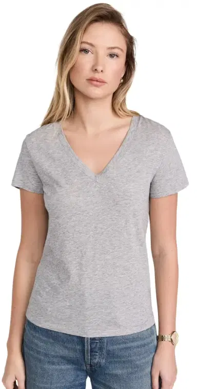 Vince Essential V Neck Tee Heather Grey | Thumbnail 1 Vince Essential V Neck Tee Heather Grey | Thumbnail 1
