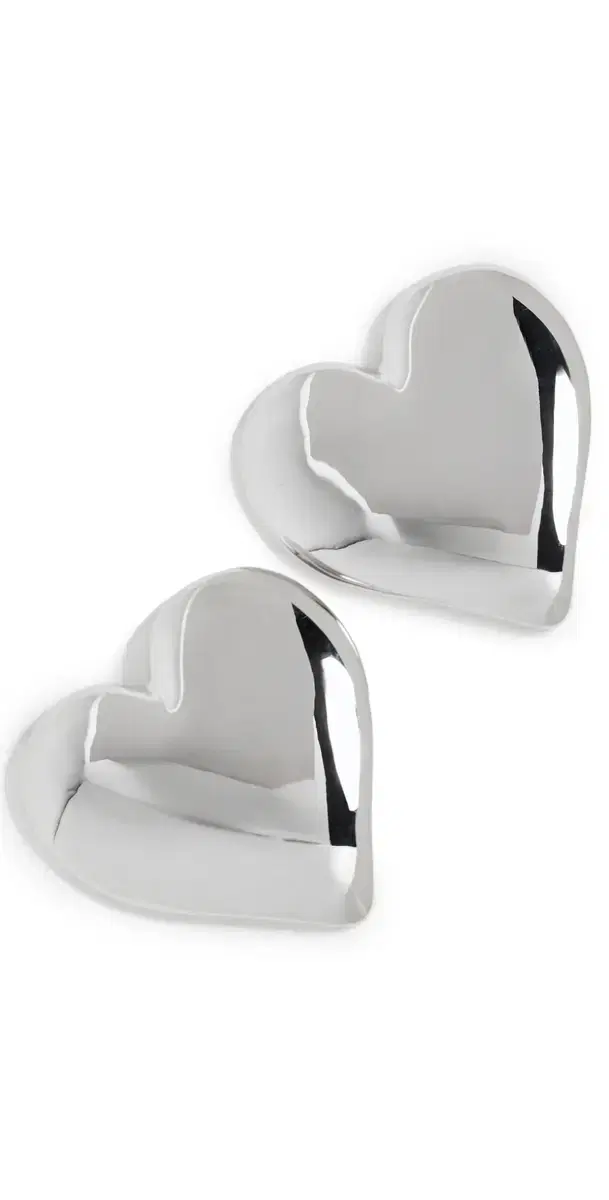 By Adina Eden Puffy Chunky Heart Stud Earrings Silver One Size