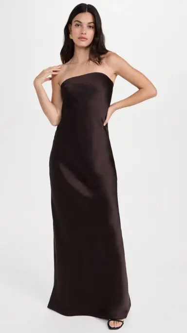 Norma Kamali Bias Strapless Gown Chocolate | Thumbnail 2 Norma Kamali Bias Strapless Gown Chocolate | Thumbnail 2