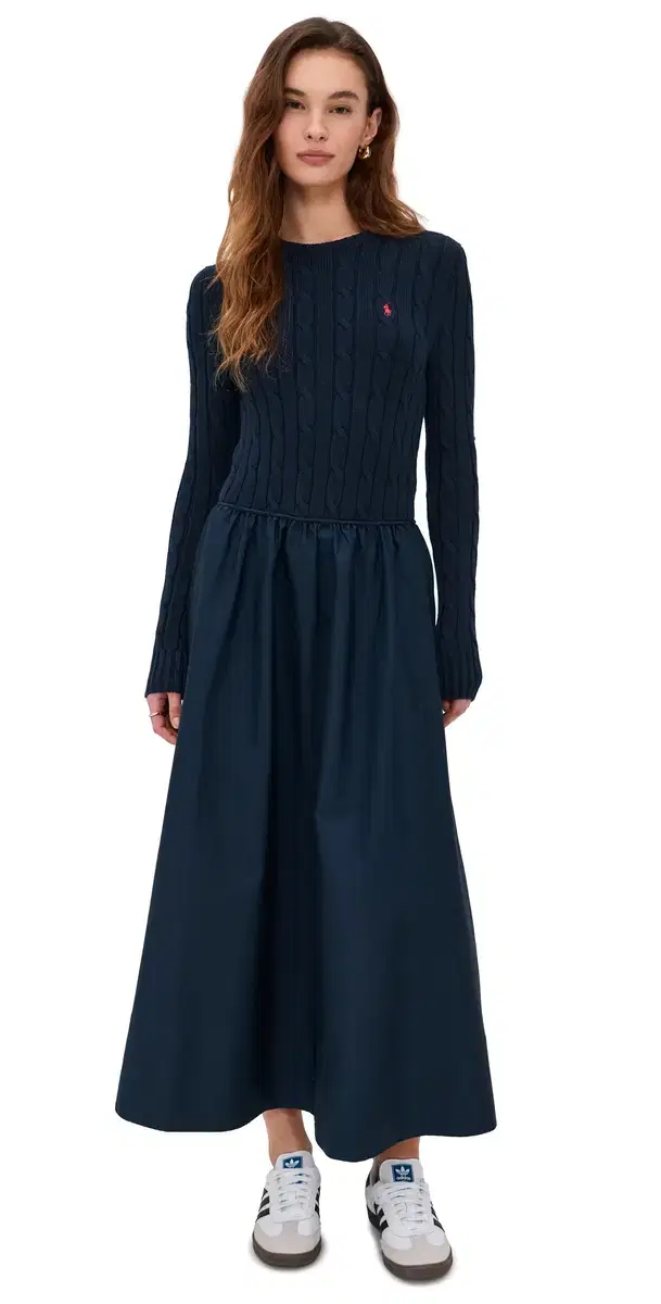 Cable Knit Poplin Dress Hunter Navy